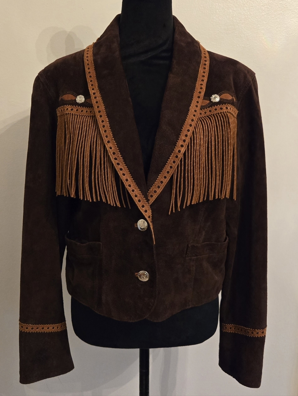 Cripple Creek Womens Cropped Brown Suede Leather Jacket With Fringe Size Large